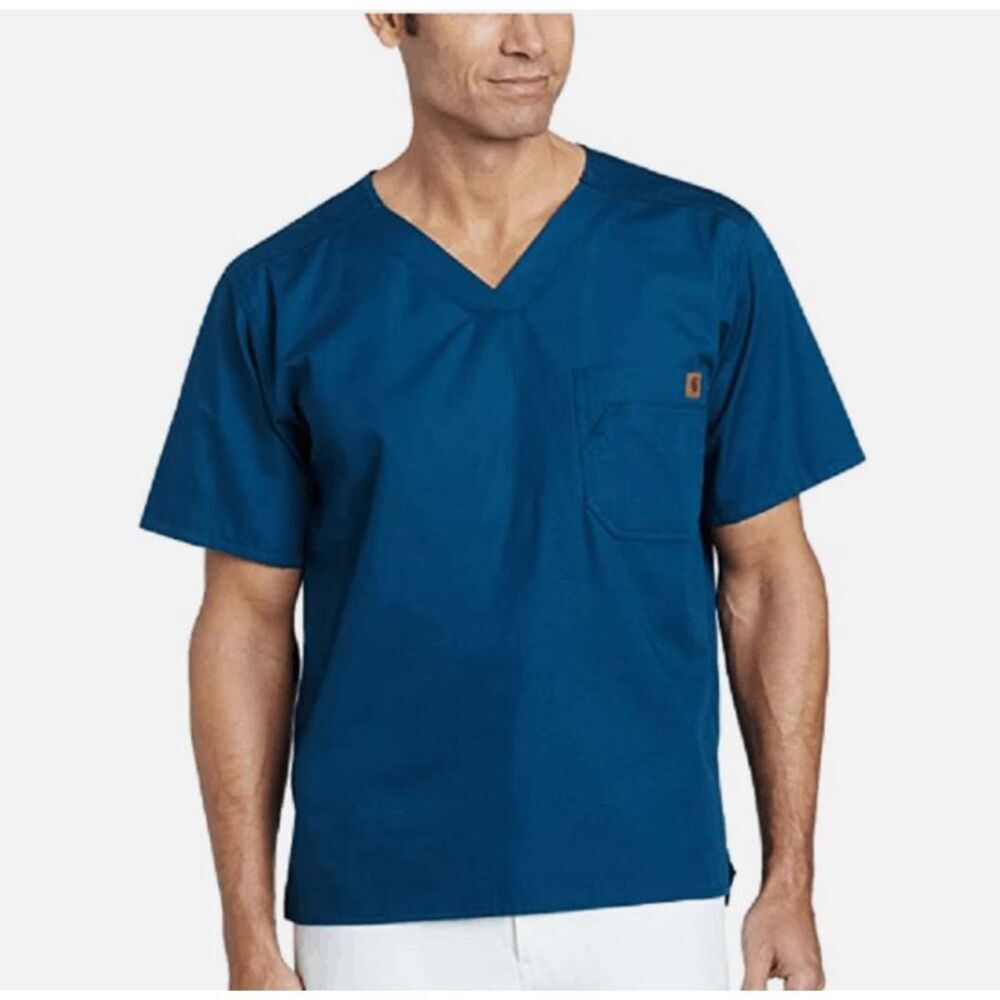 Carhartt Men's‎ Ripstop Utility Scrub Top Teal Blue Front Pocket Size Small